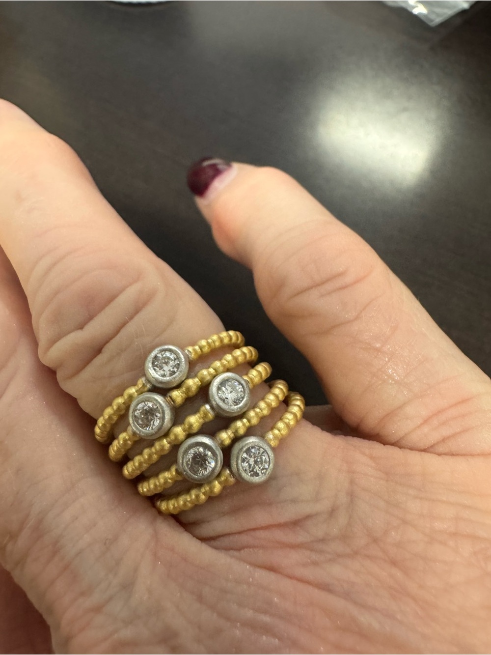 Freida Rothman Size 7 Matte Gold 5-Piece Ring Set-New